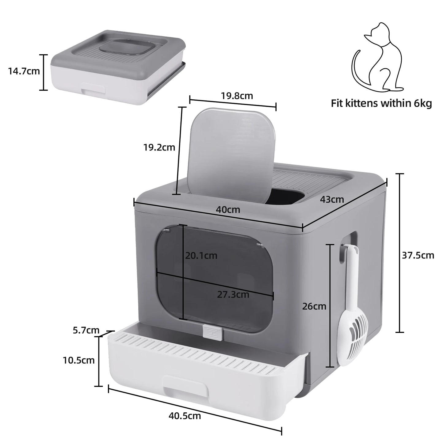 Enclosed Sifting Cat Litter Box – Dual Entry with Scoop, Filter & Drawer