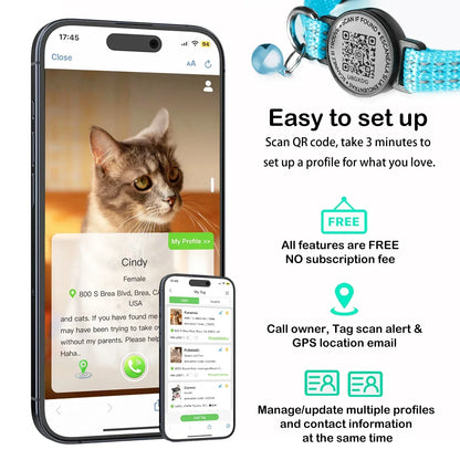 Reflective AirTag Cat Collar – Breakaway Safety Collar with QR Tag & Air Tag Holder