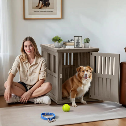 Dog Crate End Table – Lockable Indoor Kennel Nightstand for Small & Large Dogs