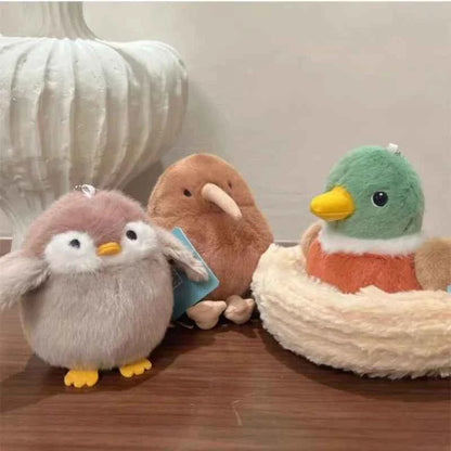 Cartoon Birds Plush Toys Pendant Keychain Simulation Parrot Bird Nest Plush Keyring Anime Cute Girl Kawaii Room Decor Kids Gifts