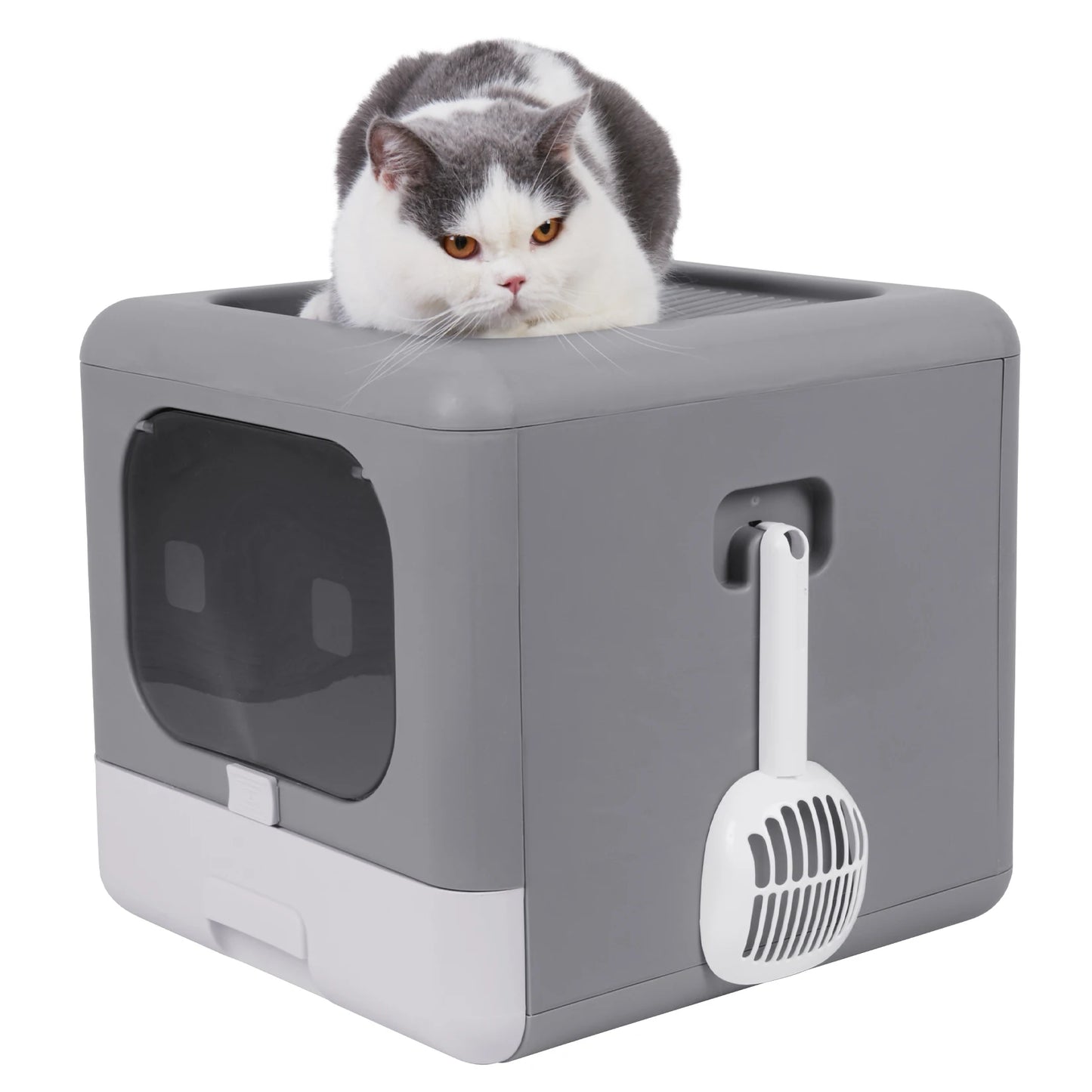Enclosed Sifting Cat Litter Box – Dual Entry with Scoop, Filter & Drawer