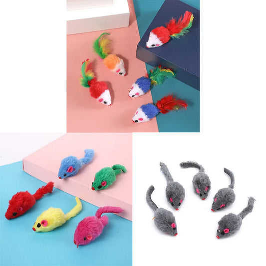 5-Piece Plush Simulation Mouse Cat Toy Set – Colourful Interactive Teasing Toys for Cats & Kittens - Bdba PK