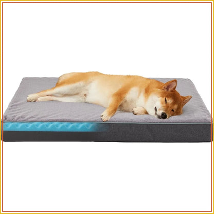Pet Cooling Dog Bed for Large Dogs, Memory Foam Orthopedic Bed, Washable, Waterproof Liner, Plush Cover, 35x22 inches