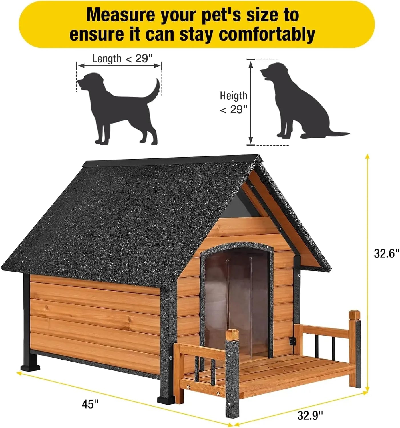 Weatherproof Outdoor Dog House for Large Breeds – Wood & Anti-Chew Iron Frame