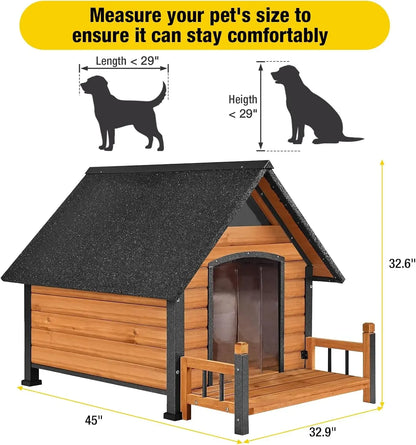 Weatherproof Outdoor Dog House for Large Breeds – Wood & Anti-Chew Iron Frame