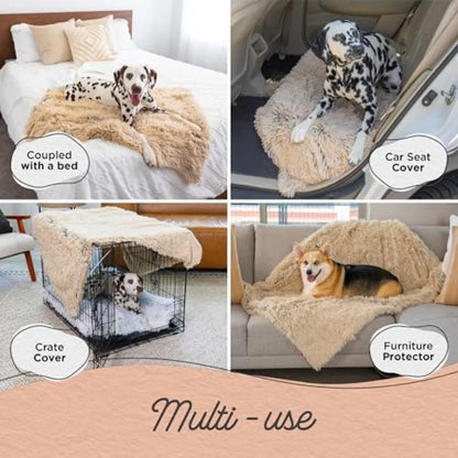 Calming Shag Dog Blanket Ultra Soft Faux Fur Pet Throw, Anxiety-Relief, Lightweight Warm Bed Cover for Dogs and Cats, Machine W