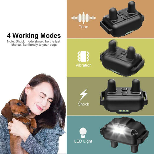 800m Anti-Barking Dog Training Collar – Rechargeable Shock & Vibration with Reflective Leather Strap - Bdba PK