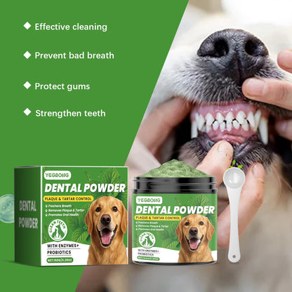 Dog tooth cleaning powder gently cleanses pet teeth, improves tartar, teeth yellowing, freshens breath, natural ingredients