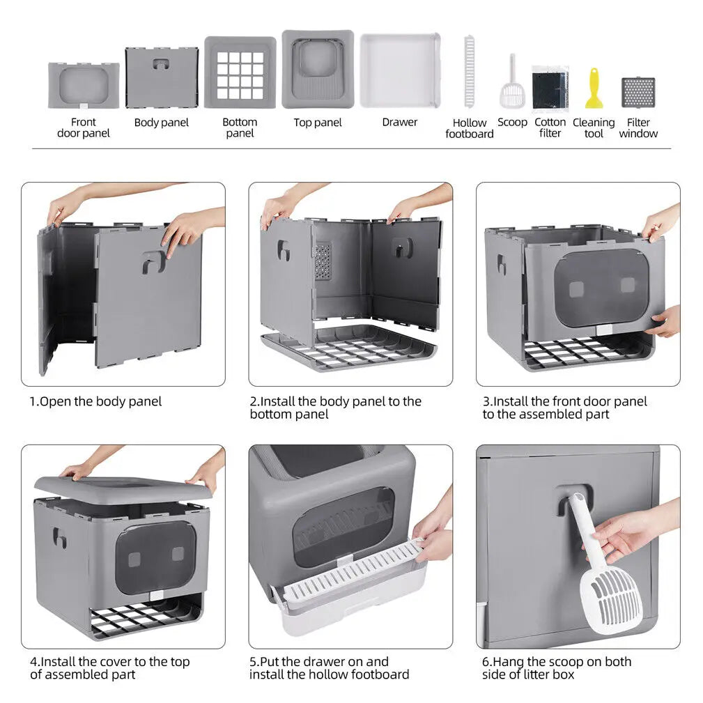 Enclosed Sifting Cat Litter Box – Dual Entry with Scoop, Filter & Drawer