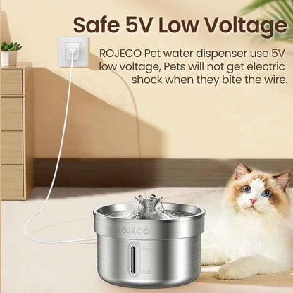 ROJECO Stainless Steel Pet Drinking Fountain Automatic Cat Water Fountain Smart Pet Water Dispenser for Dog Cat Drinking Supply