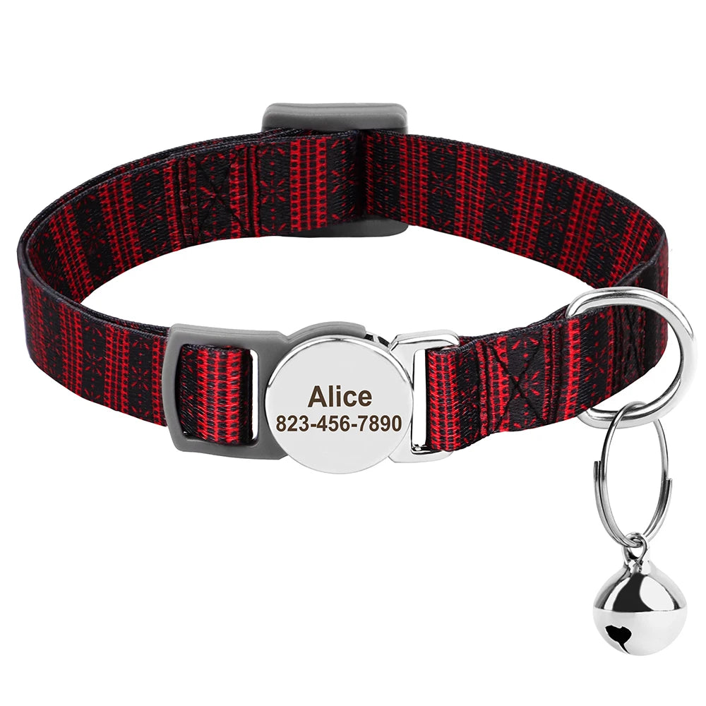Cat Collar Free Personalized Kitten Collars Engraved Pet Puppy Name Necklace Collars Anti-lost for Cats Small Dogs Adjustable