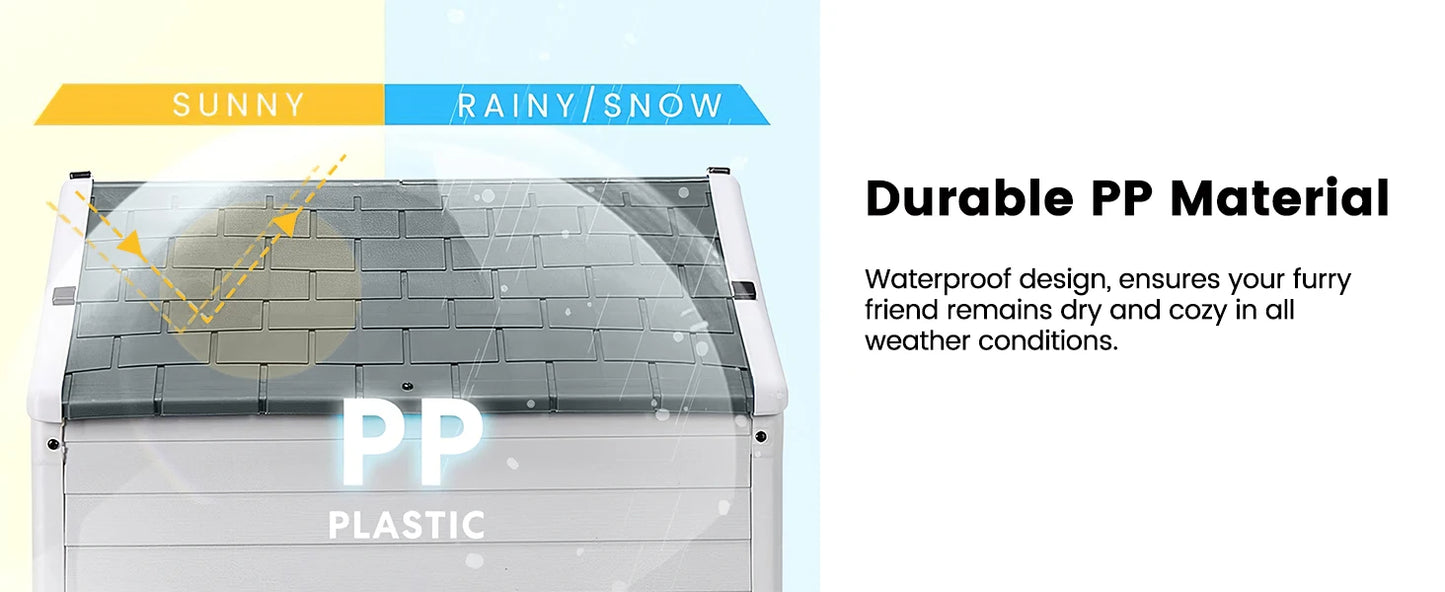 Waterproof Plastic Dog House – Indoor Outdoor Kennel with Elevated Floor for All Sizes