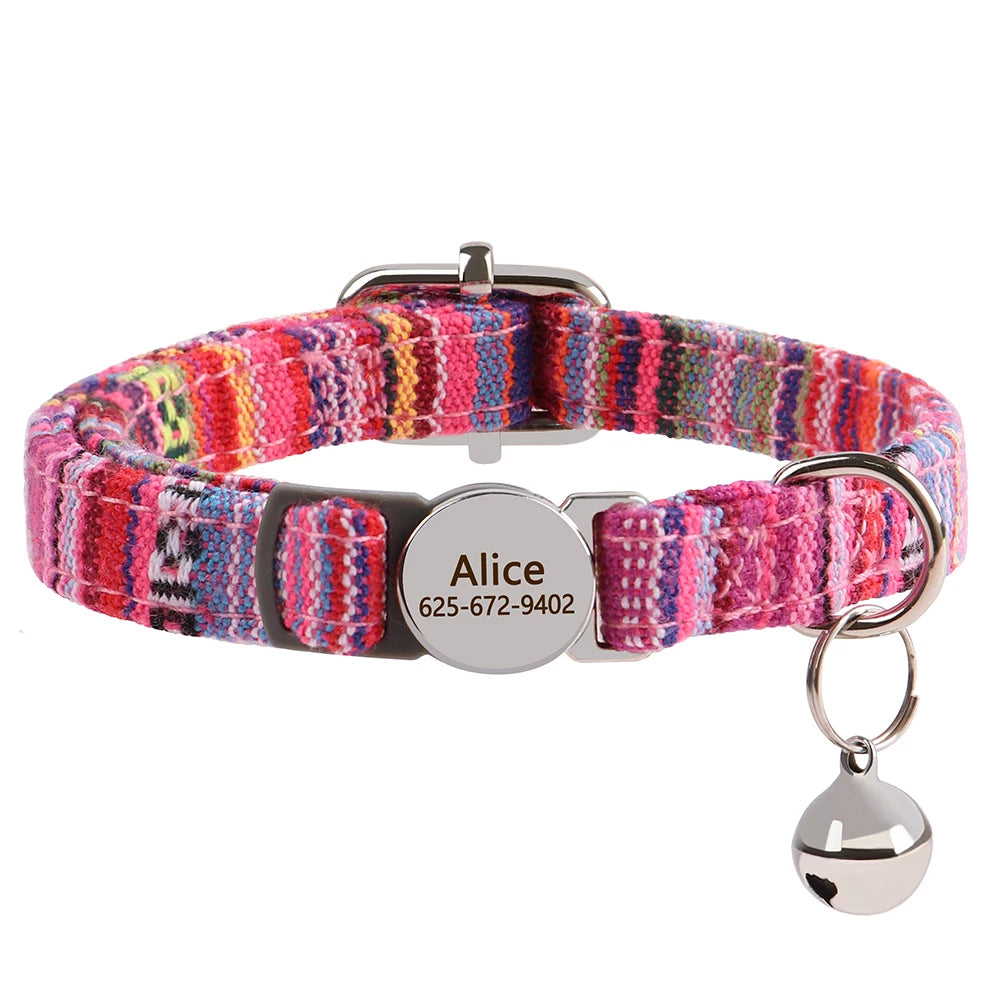 Cat Collar Free Personalized Kitten Collars Engraved Pet Puppy Name Necklace Collars Anti-lost for Cats Small Dogs Adjustable