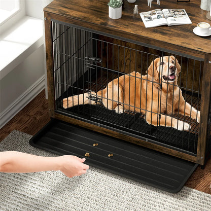 Wooden Dog Crate Furniture – Elevated Indoor Dog Kennel with End Table Top