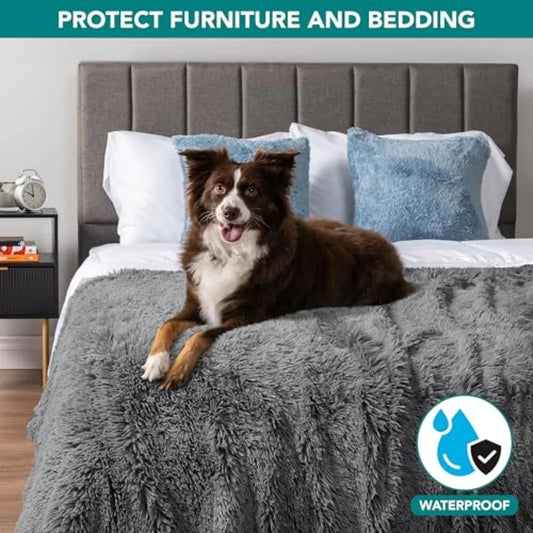 Waterproof Dog Blanket for Large Dog Queen Size Calming Pet Blanket Couch Cover Protector Sherpa Faux Fur Cat Throw for Sofa Fu
