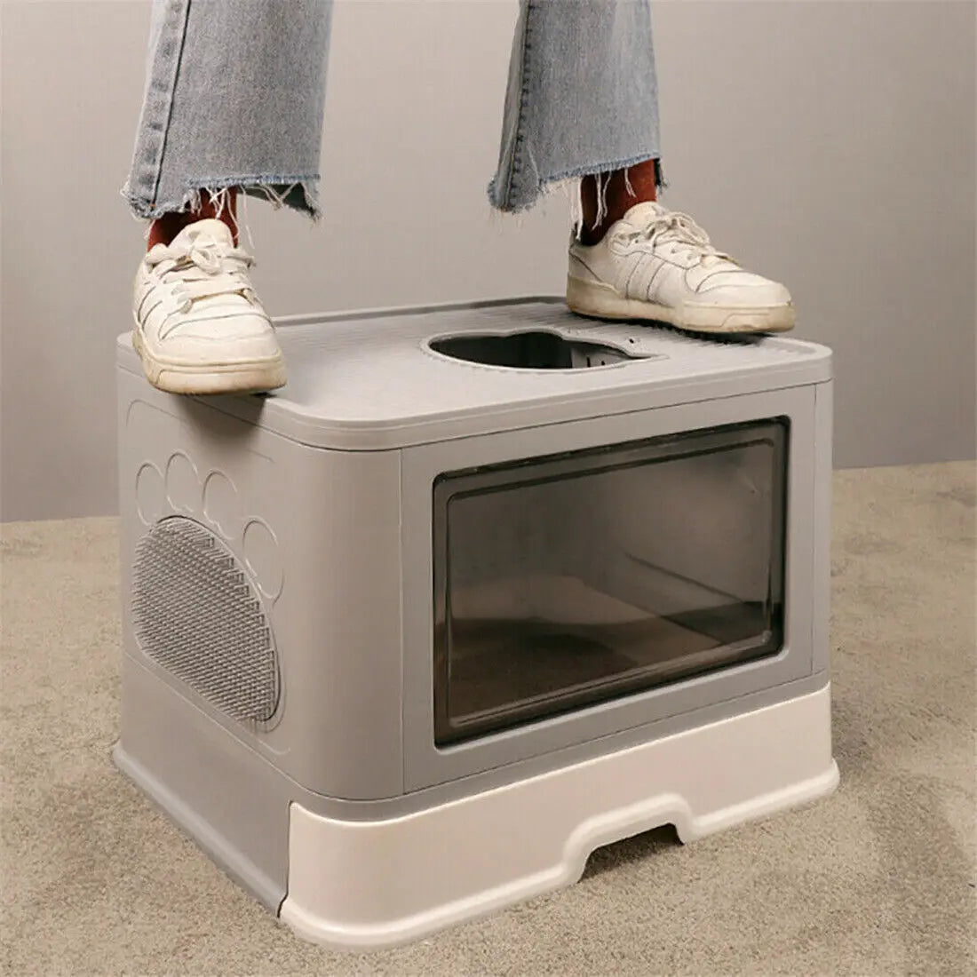Enclosed Foldable Cat Litter Box – Dual Entry with Massager & Litter Scoop