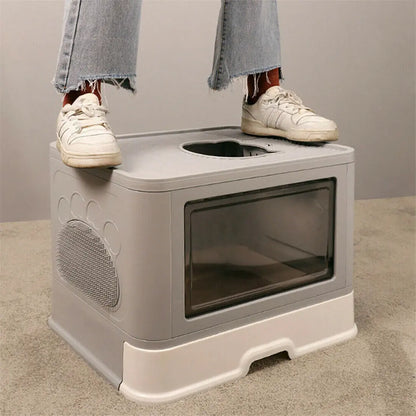 Enclosed Foldable Cat Litter Box – Dual Entry with Massager & Litter Scoop