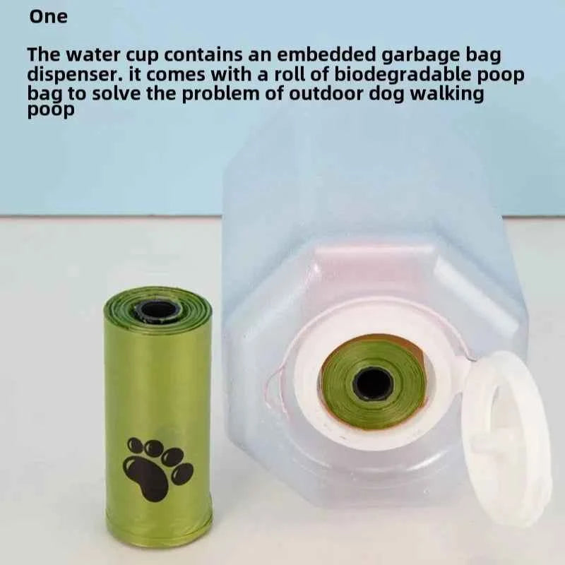 3 in 1 Dog Water Bottle with Poop Bag Dispenser Portable Pet Feeder for Cat Dog Bowl Outdoor Puppy Drinking Bowl Food Container
