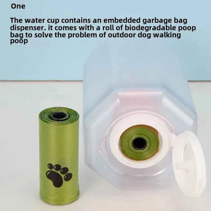 3 in 1 Dog Water Bottle with Poop Bag Dispenser Portable Pet Feeder for Cat Dog Bowl Outdoor Puppy Drinking Bowl Food Container