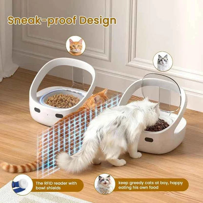 RFID Cat Feeder with Ice Pack Cooling, Selective Automatic Pet Feeder, App Feeding Records, Anti-Pinch Safety, 120-Day Battery