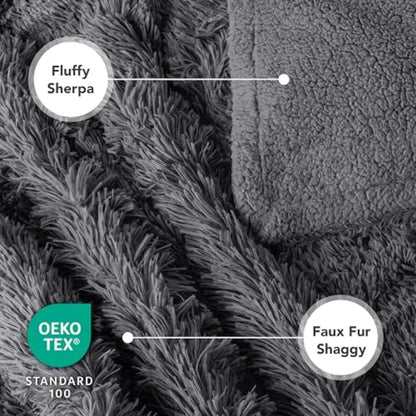 Waterproof Dog Blanket for Large Dog Queen Size Calming Pet Blanket Couch Cover Protector Sherpa Faux Fur Cat Throw for Sofa Fu