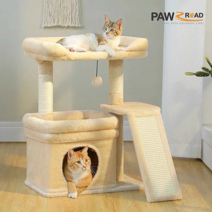 Small Cat Tree for Indoor Cat Tower with Sisal Scratching Post and Pad Wide Top Perch Large Cat Condo Cat Scratchers Cat Toys