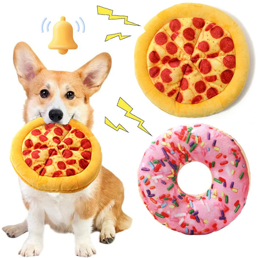 Plush Squeaky Dog Toy – Doughnut, Pizza & Latte Cup Chew Toy for Small & Large Dogs - Bdba PK