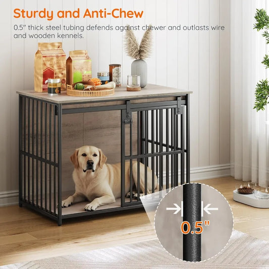 36.6" Heavy Duty Dog Crate Furniture – Sliding Barn Door Wooden Kennel & End Table - Bdba PK