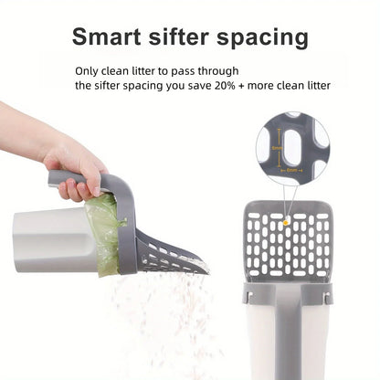 Cat Litter Scoop with Integrated Trash Can - Large-Capacity Portable, Easy-Clean Plastic Pet Waste Shovel for Cats