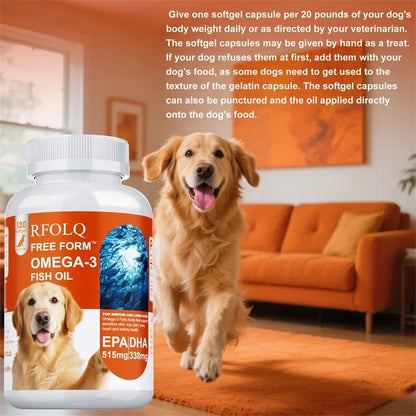120 Softgels Deep-sea Fish Oil for Dogs Rich OMEGA 3 & 6 Salmon Oil Beauty Hair Protects Joint Health