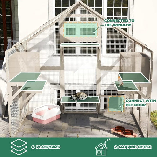 71" H Weatherproof Walk-In Catio – Large Outdoor Cat Enclosure with Window Attachment for Multiple Cats - Bdba PK