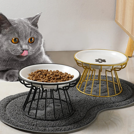 Ceramic Raised Pet Bowl Food Water Bowls with Rack for Cats Dogs Outdoor Feeding Drinking Accessories Doggie Cat Stand Bowl ﻿ - Bdba PK