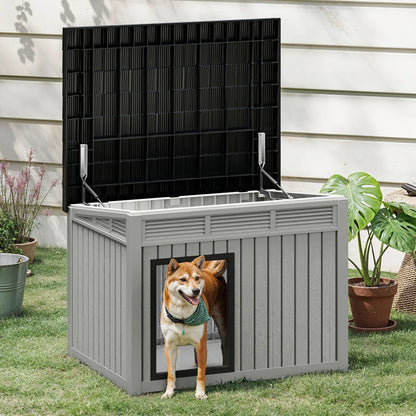 Plastic Dog House with Liftable Roof – Outdoor & Indoor Dog Kennel with Air Vents