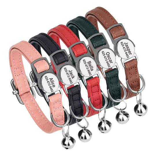 Free Personalised Engraved Nylon Cat Collar – Anti-Lost Adjustable Collar with Bell (31 Colour Options) - Bdba PK