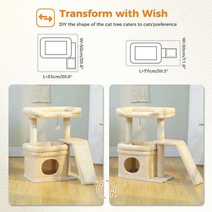 Small Cat Tree for Indoor Cat Tower with Sisal Scratching Post and Pad Wide Top Perch Large Cat Condo Cat Scratchers Cat Toys