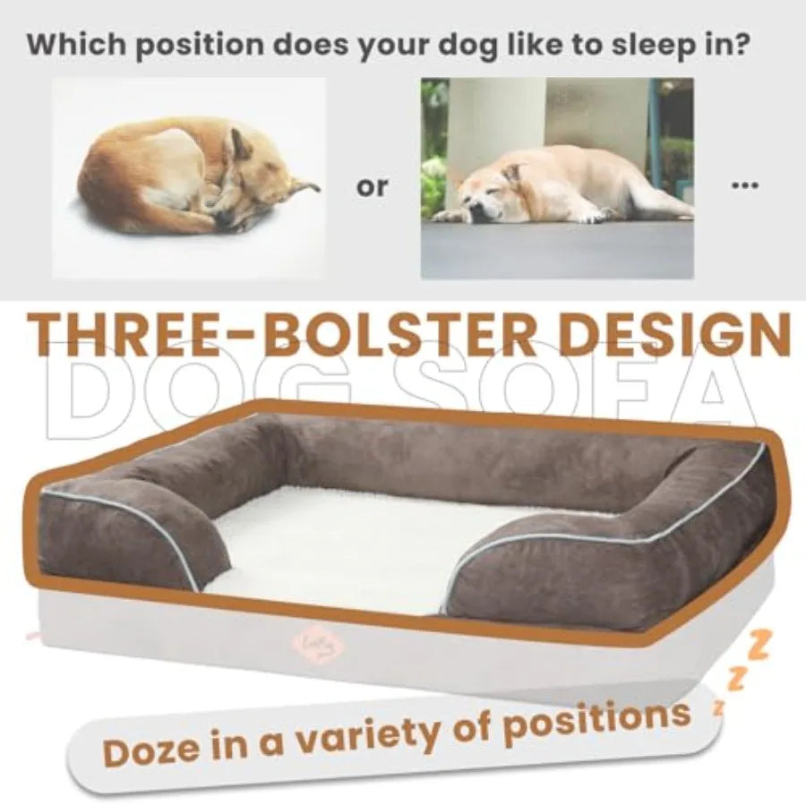 Large Orthopedic Premium Memory Foam Dog Bed Dog Sofa with Washable and Removable Suede Cover Waterproof Liner and Non-Slip Bot