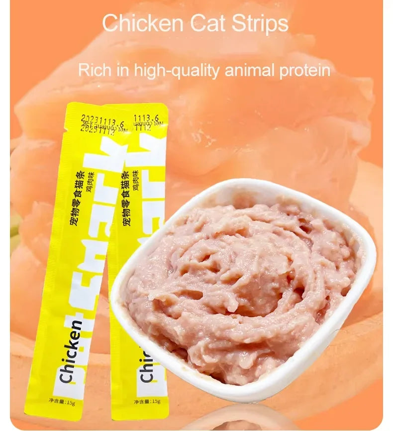 Cat Liquid Snack Strips – Chicken, Salmon & Tuna Wet Treats for Cats & Kittens