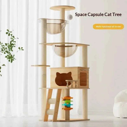 Multi-Level Cat Tree Condo – Modern Indoor Cat Furniture with Plush Bed Double Space Capsule Scratch Posts & Cozy Hideouts