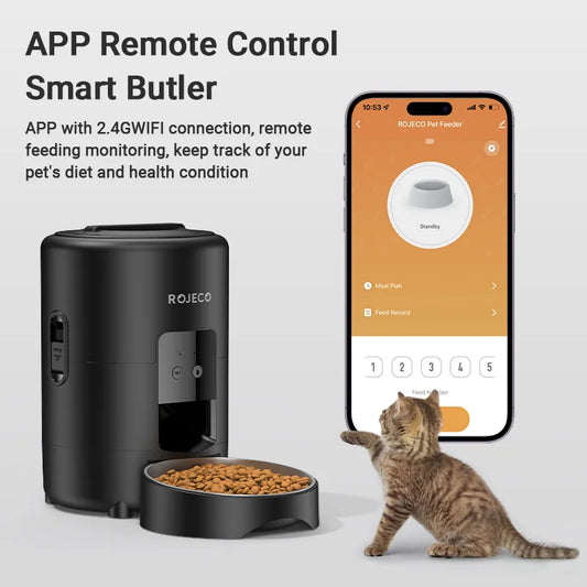 ROJECO 2L Smart Automatic Cat Feeder – WiFi APP Remote Control Kibble Dispenser for Cats & Dogs (USA) - Bdba PK