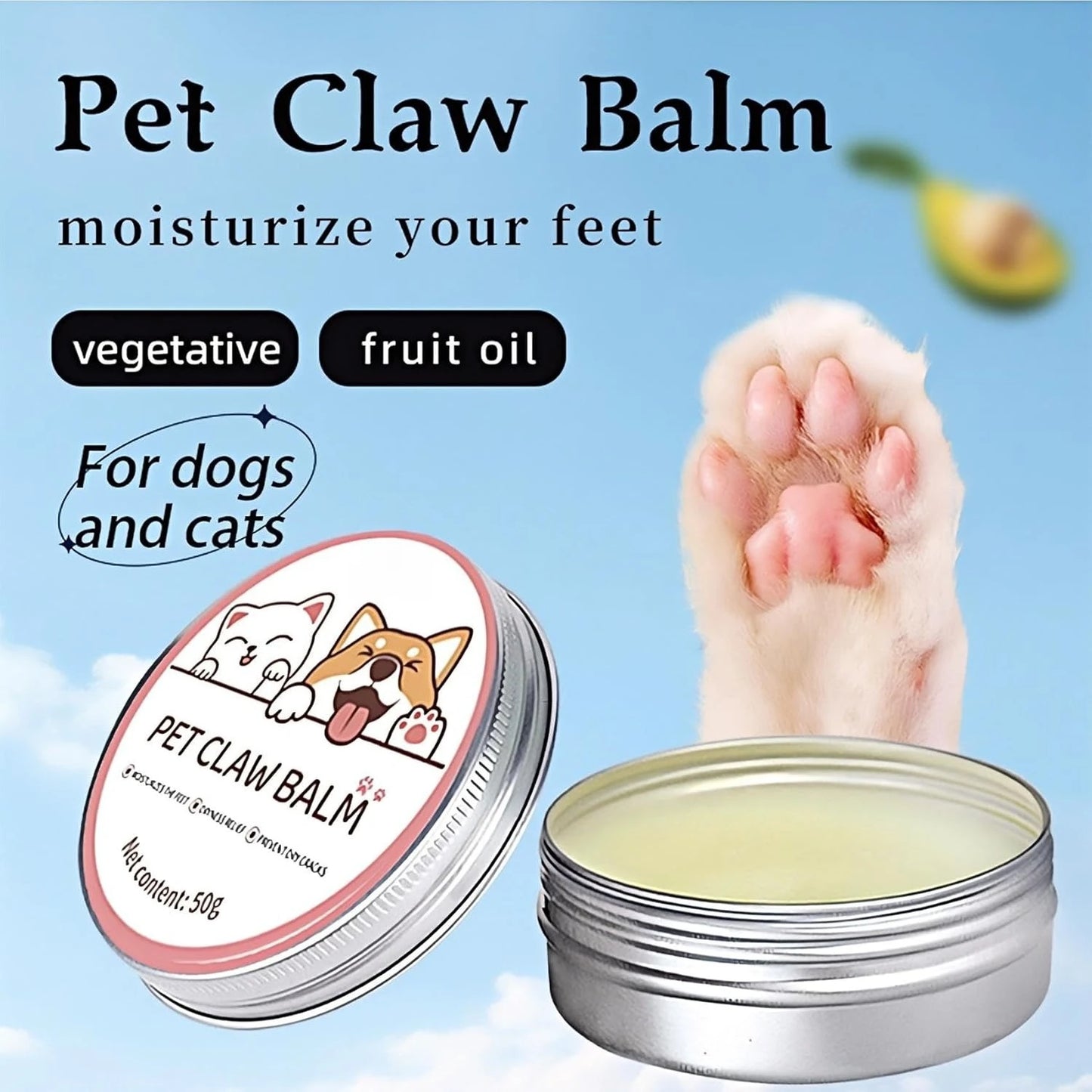 50g Pet Foot Moisturizing Cream Paw Balm for Cat Dog Natural Plant Pet Nose Protector Paw Autumn Winter Care Foot Moisturizer