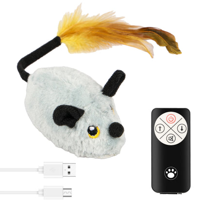 Cat Mouse Interactive Plush Toys LED Glow Electric Telecontrol Auto Rechargeable Pet Moving Mice Toy Realistic Kitten