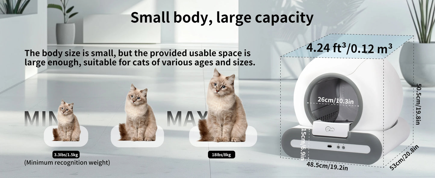 DOEL 65L Self-Cleaning Cat Litter Box App Control, ONLY Supports 2.4G WiFi w/Litter Mat&Trash Bags, Fit for Tofu & Mixed Litter