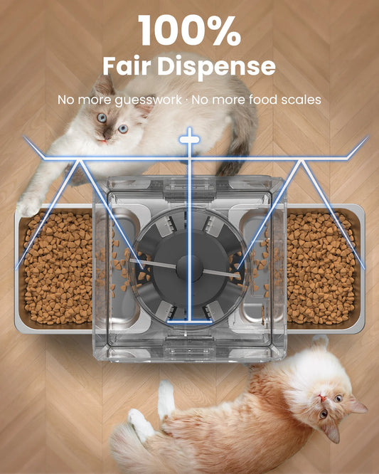 5L Automatic Cat Kibble Dispenser with Dual Bowls – Smart Voice Recorder, LCD Display & WiFi Control - Bdba PK