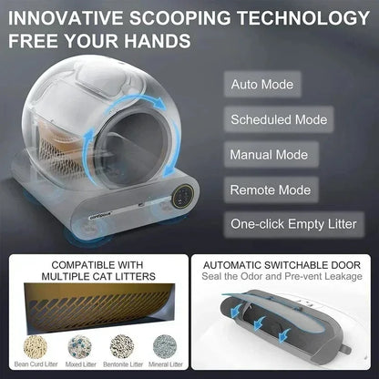 Tonepie 65L Fully Enclosed Smart Self-Cleaning Cat Litter Box with App Control