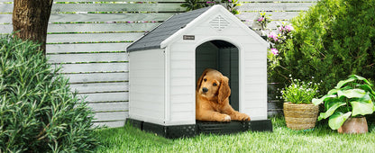 Waterproof Plastic Dog House – Indoor Outdoor Kennel with Elevated Floor for All Sizes