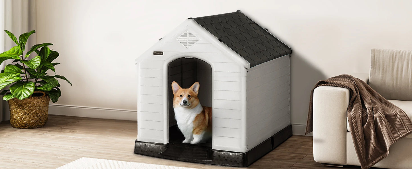 Waterproof Plastic Dog House – Indoor Outdoor Kennel with Elevated Floor for All Sizes