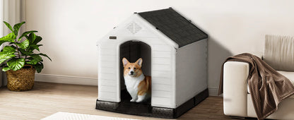 Waterproof Plastic Dog House – Indoor Outdoor Kennel with Elevated Floor for All Sizes