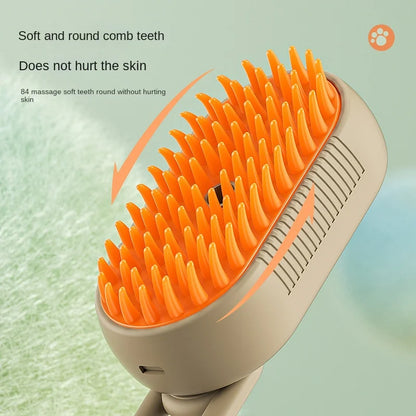 3-in-1 Electric Steam Spray Pet Grooming Brush – Massage, Detangle & Hair Removal for Dogs & Cats