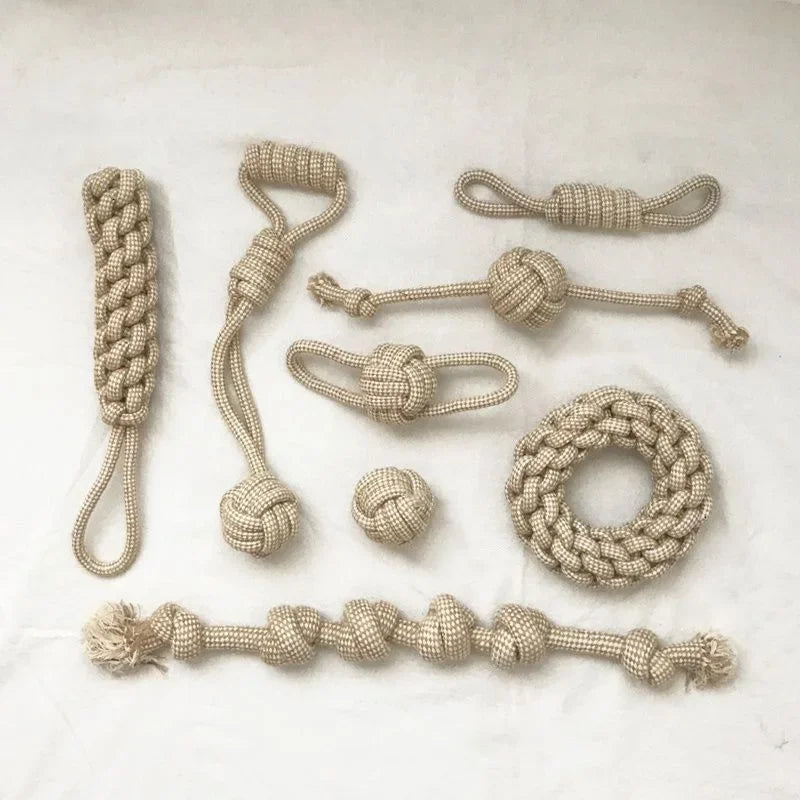 Dog and cat interactive toys with knots for teeth cleaning and chewing. Durable, knotted toys, for entertainment, pet supplies.