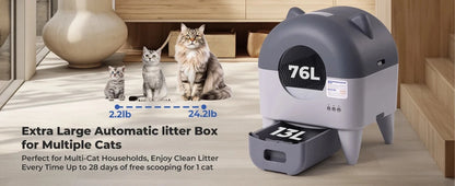 Lunapurr NEO-C Extra Large Self-Cleaning Cat Litter Box – App Control, 76L, Multi-Cat